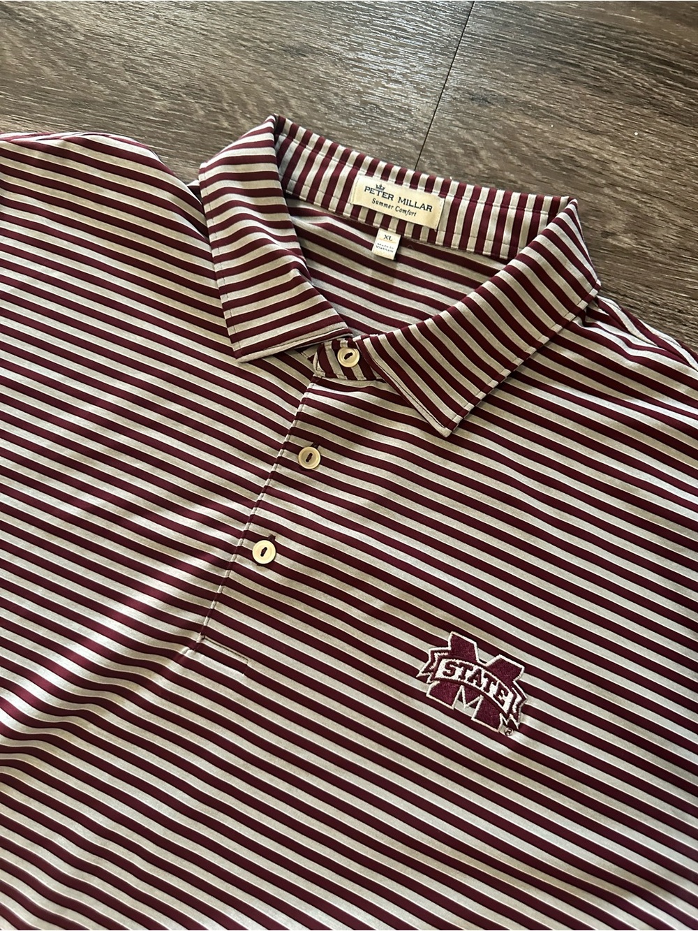 Peter Millar Summer Comfort Polo Men’s XL Striped Mississippi State maroon white